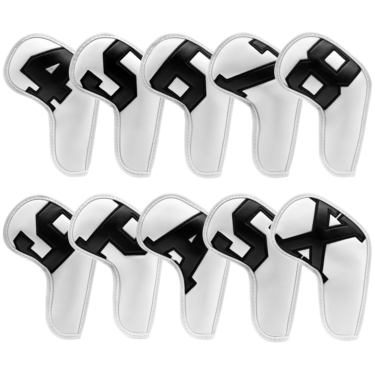 V888-ELOSUNG18163-202504211212-00 White covers with Black numbers, Premium PU Leather Golf Iron Headcover Set (10pcs) | Numbered 4-9, P, S, A, X | Protective Club Covers for Irons - Image 1