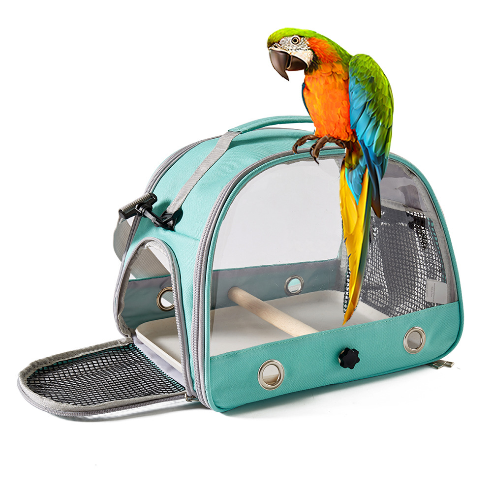 V888-ELOSUNG18187-202504281420-00 Green Portable Clear View Bird Carrier Travel Cage with Perch & Tray - Breathable Pet Bag for Parrots, Cockatiels & Small Animals - Image 1