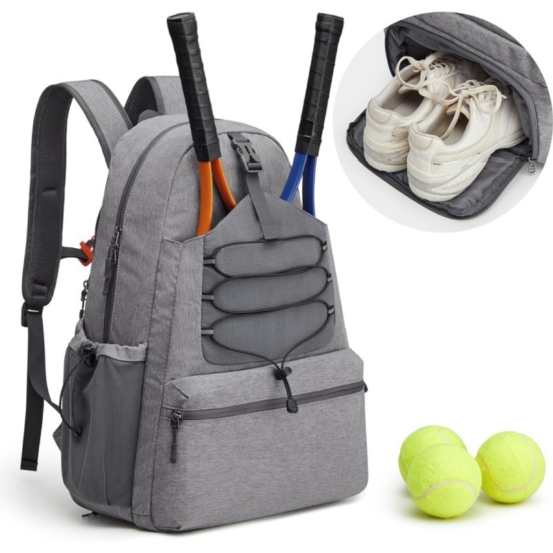 V888-ELOSUNG18204-202504281353-00 Grey Lightweight Water Resistant Tennis Backpack - Multi-Pocket Sports Bag for Rackets, Balls & Gear - Image 1
