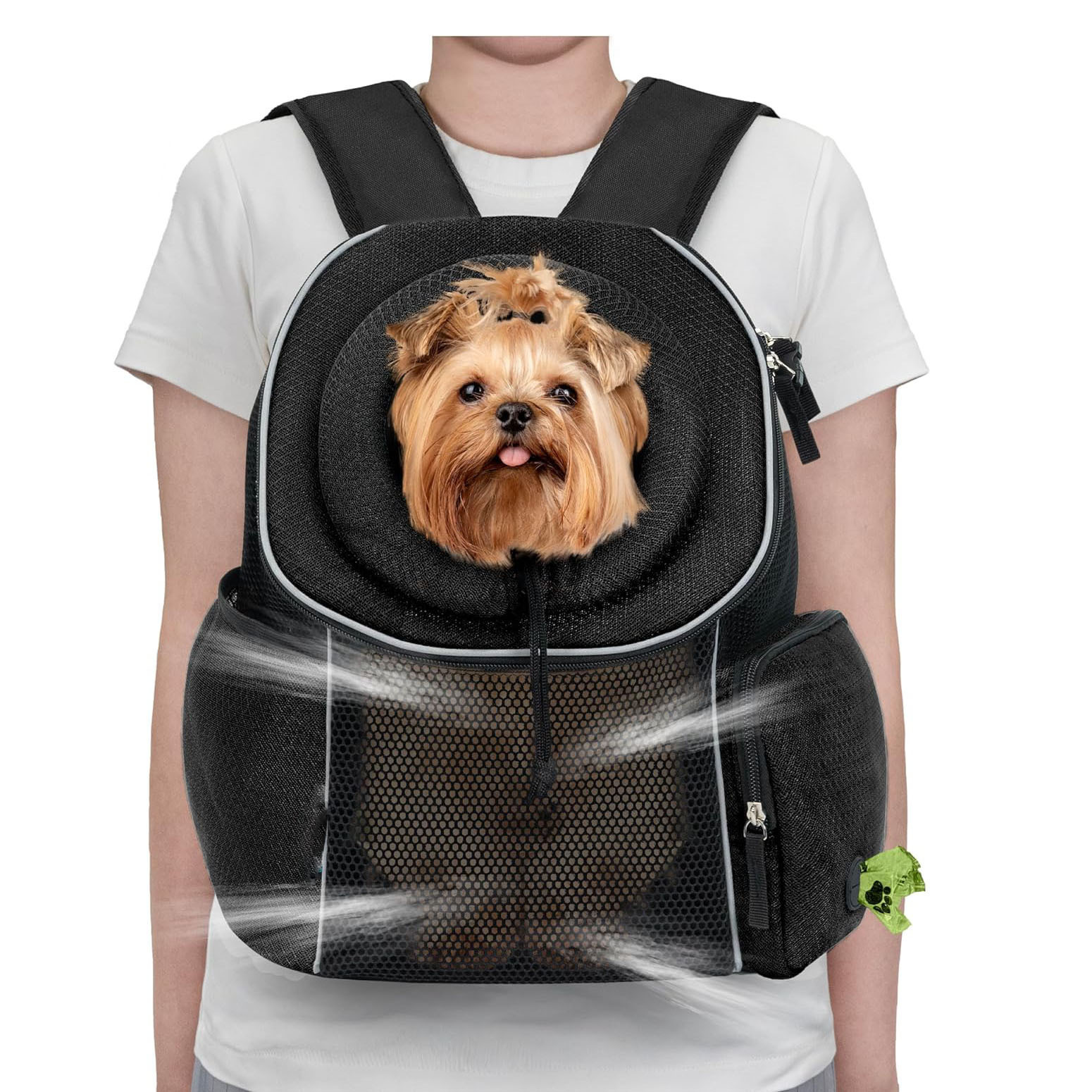 V888-ELOSUNG18210-202504281443-00 Black Breathable Mesh Pet Carrier Backpack - Head-Out Design for Small Dogs & Cats, Ventilated Travel Hiking Carrier Bag with Front Entry & Pockets - Image 1