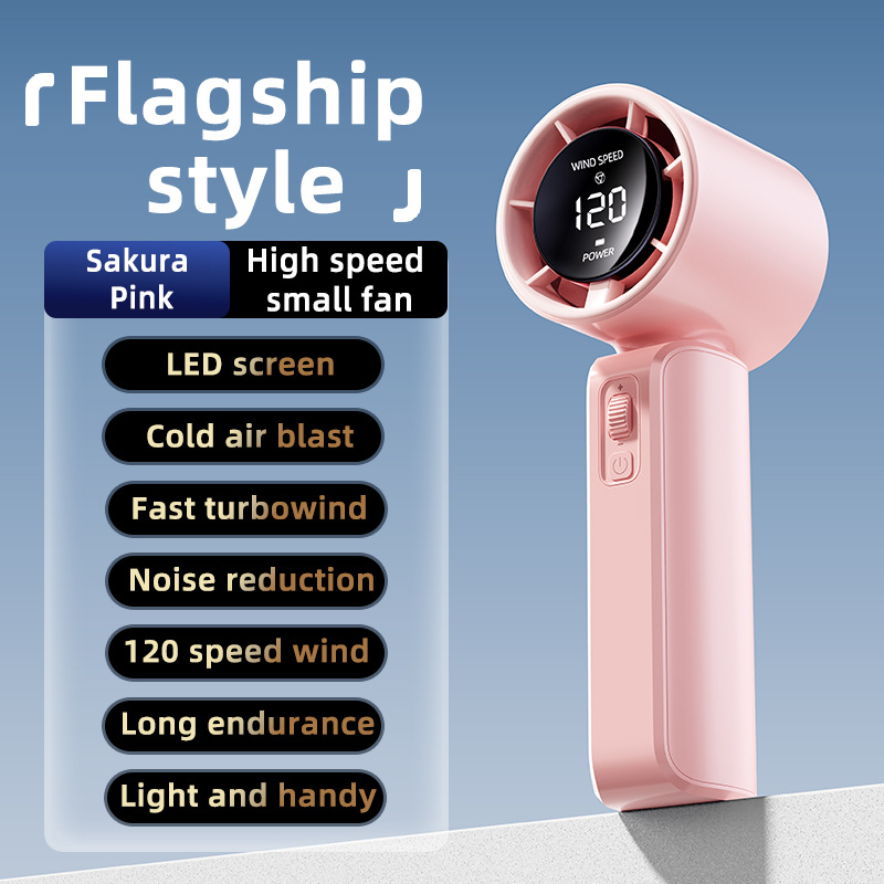 V888-ELOSUNG18244-202505131711-00 Pink Portable Handheld Fan with 120-Speed Display - USB Rechargeable Mini Cooling Fan for Outdoor Use - Image 1