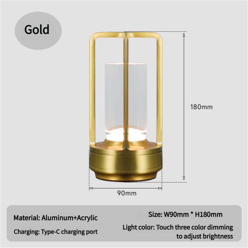 V888-ELOSUNG18248-202505151622-00 Gold Rechargeable Table Lamp - Touch Dimming 3-Color LED Light for Bedroom and Office - Image 1
