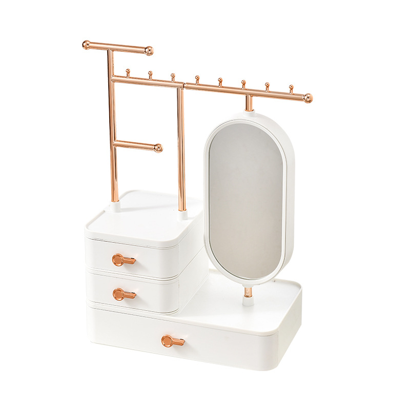 V888-ELOSUNG18278-202505231342-00 Elegant White Jewelry Organizer with Mirror - Multi-Layer Storage & Display Stand (25x15x37.5cm) - Image 1