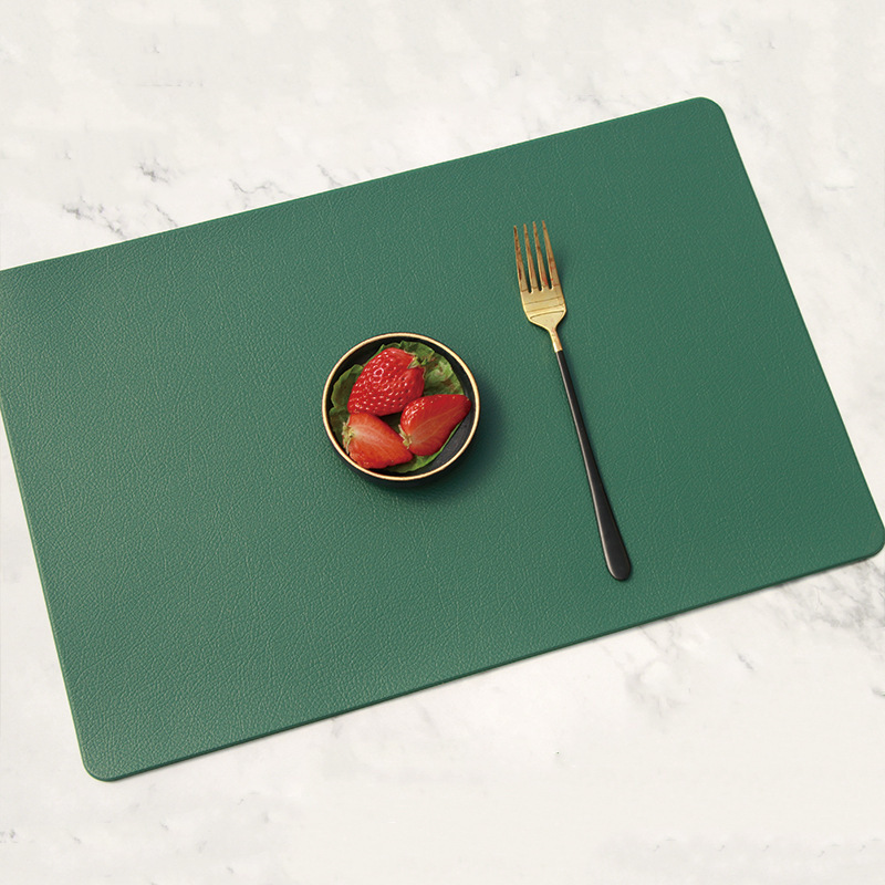 V888-ELOSUNG18331-202506191129-00 5 PCS Green Nordic Style Leather Placemat - Anti-Slip, Heat-Resistant Table Mat 30cm x 45cm - Image 1