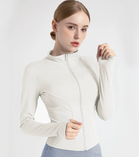 V888-ELOSUNG19027-224680-00 M White High-Stretch Slim Fit Yoga Jacket - Full Zip Workout Sports Jacket for Women - Image 1