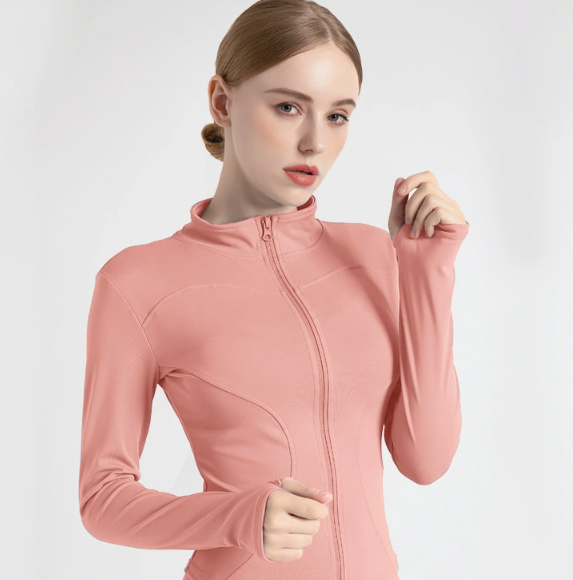 V888-ELOSUNG19035-224721-00 XL Pink High-Stretch Slim Fit Yoga Jacket - Full Zip Workout Sports Jacket for Women - Image 1