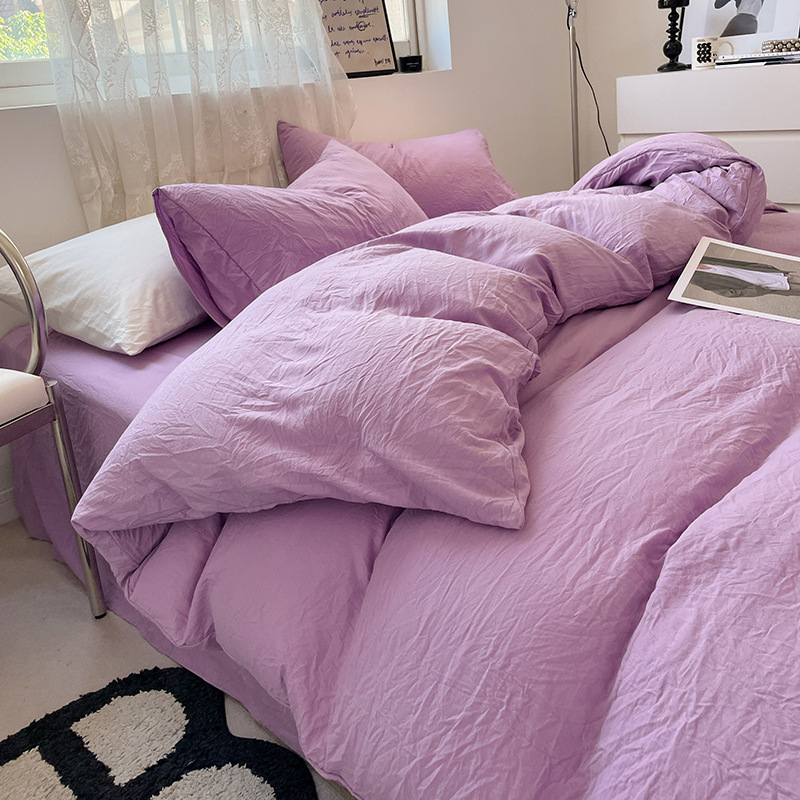 V888-ELOSUNG19107-225866-00 Purple Solid Color Solid Color Solid Color 1.5m Bed Fitted Sheet Set with 200x230cm Duvet Cover - 4-Piece Bedding Set - Image 1
