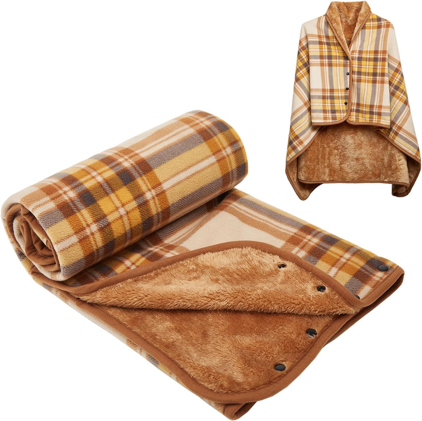 V888-ELOSUNG19113-226707-00 Brown Rasa 100x140cm Wearable Fleece Blanket - Soft, Warm & Anti-Pilling, Stylish Plaid Design - Image 1