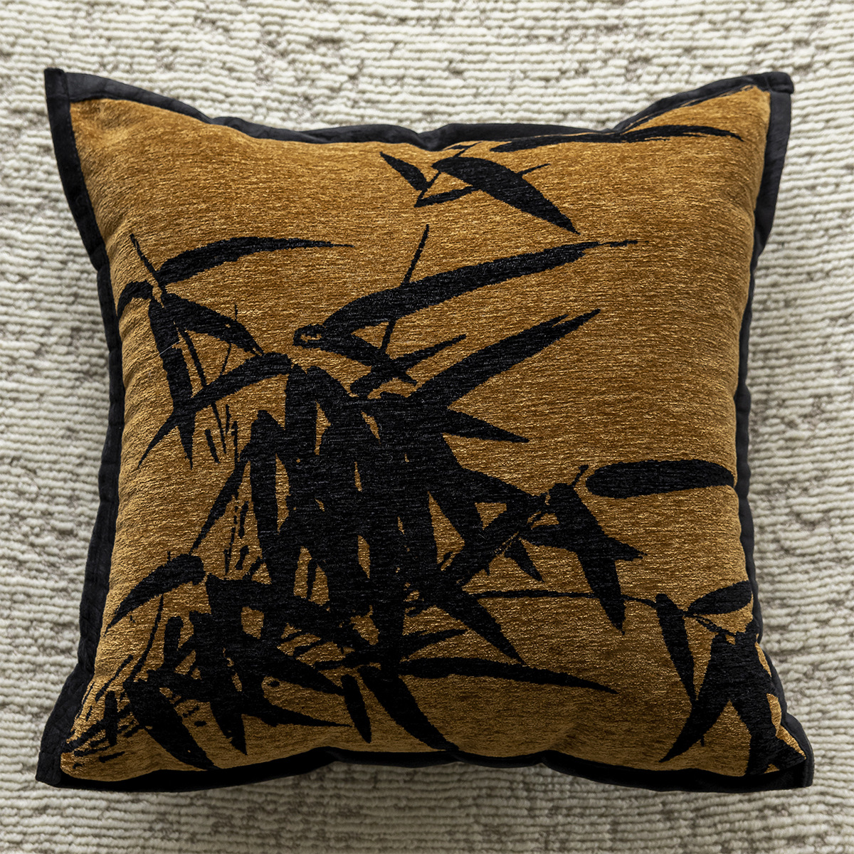 V888-ELOSUNG19126-226801-00 Yellow Background With Black Bamboo 45x45cm Decorative Zebra-Pattern Pillow Cover with Non-Woven Insert - Image 1