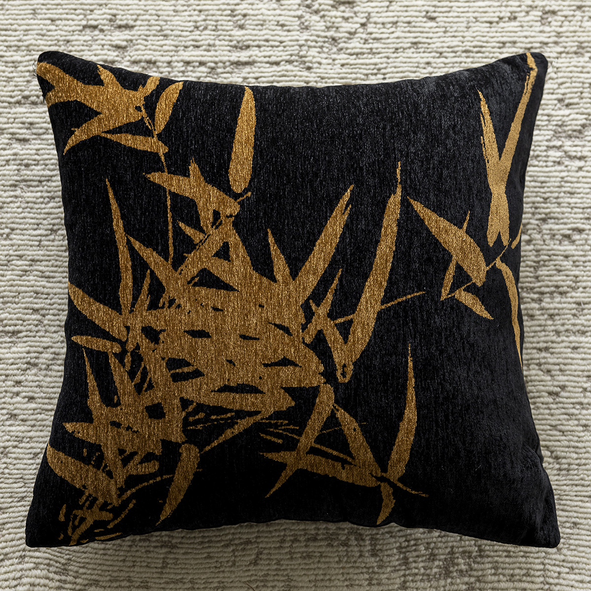 V888-ELOSUNG19127-226802-00 Black Background With Yellow Bamboo 45x45cm Decorative Zebra-Pattern Pillow Cover with Non-Woven Insert - Image 1
