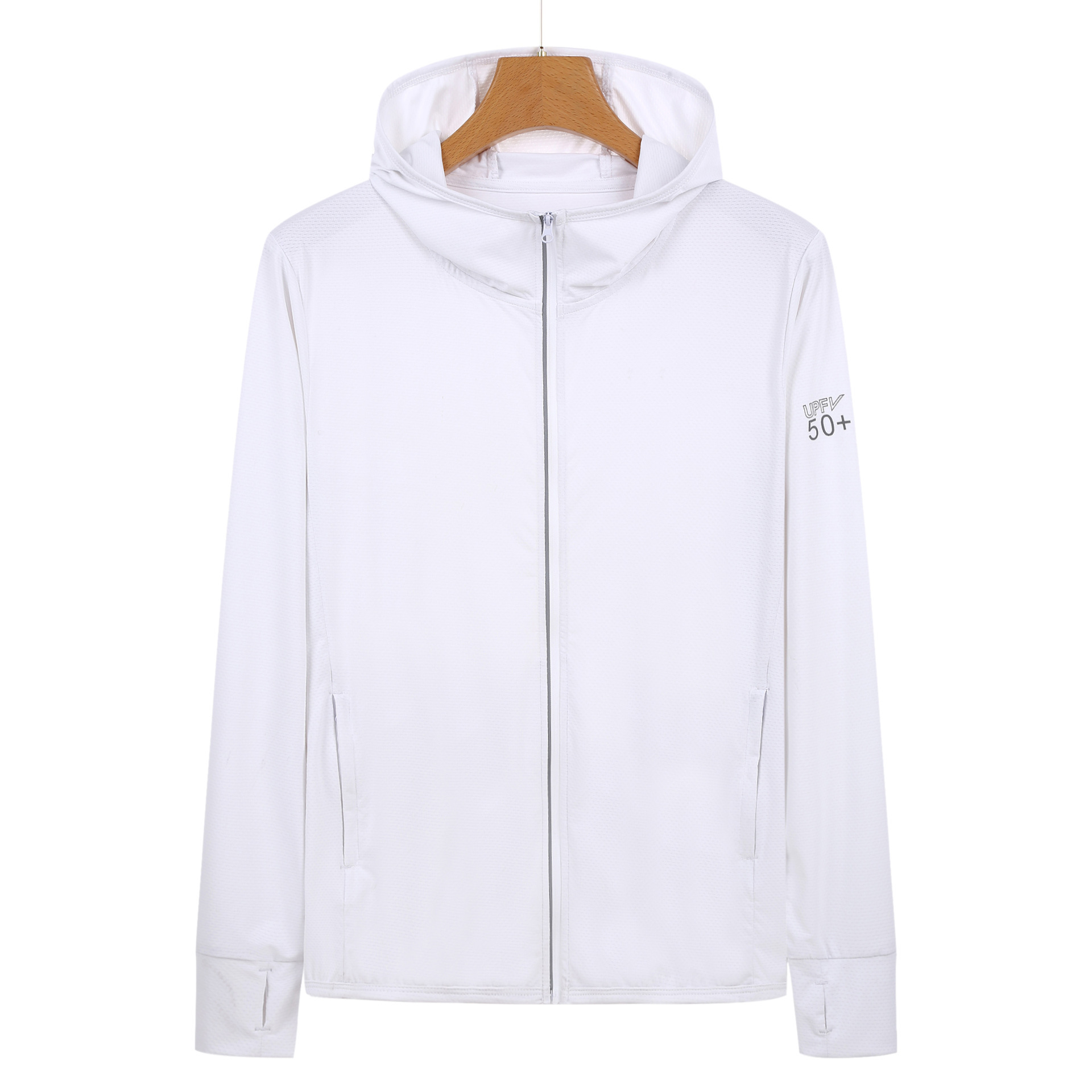 V888-ELOSUNG19263-202502241110-00 M White Long Sleeve UV Protection Summer Breathable Knitted Ice Silk Outdoor Sun Protection Clothing - Unisex Thin Sunscreen Shirt - Image 1