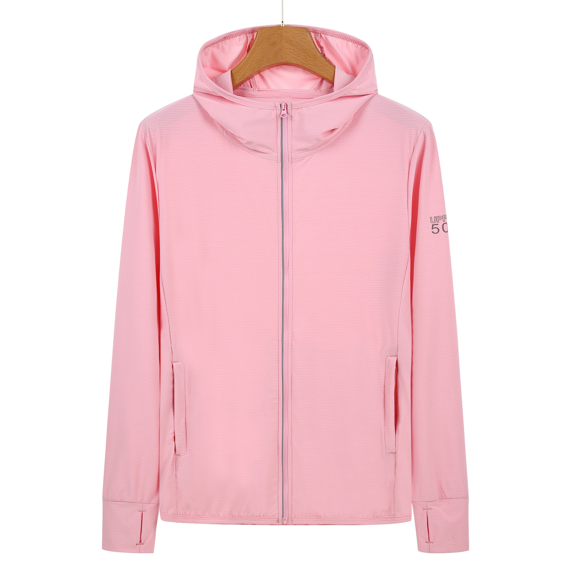 V888-ELOSUNG19272-202502241116-00 XL Pink Long Sleeve UV Protection Summer Breathable Knitted Ice Silk Outdoor Sun Protection Clothing - Unisex Thin Sunscreen Shirt - Image 1