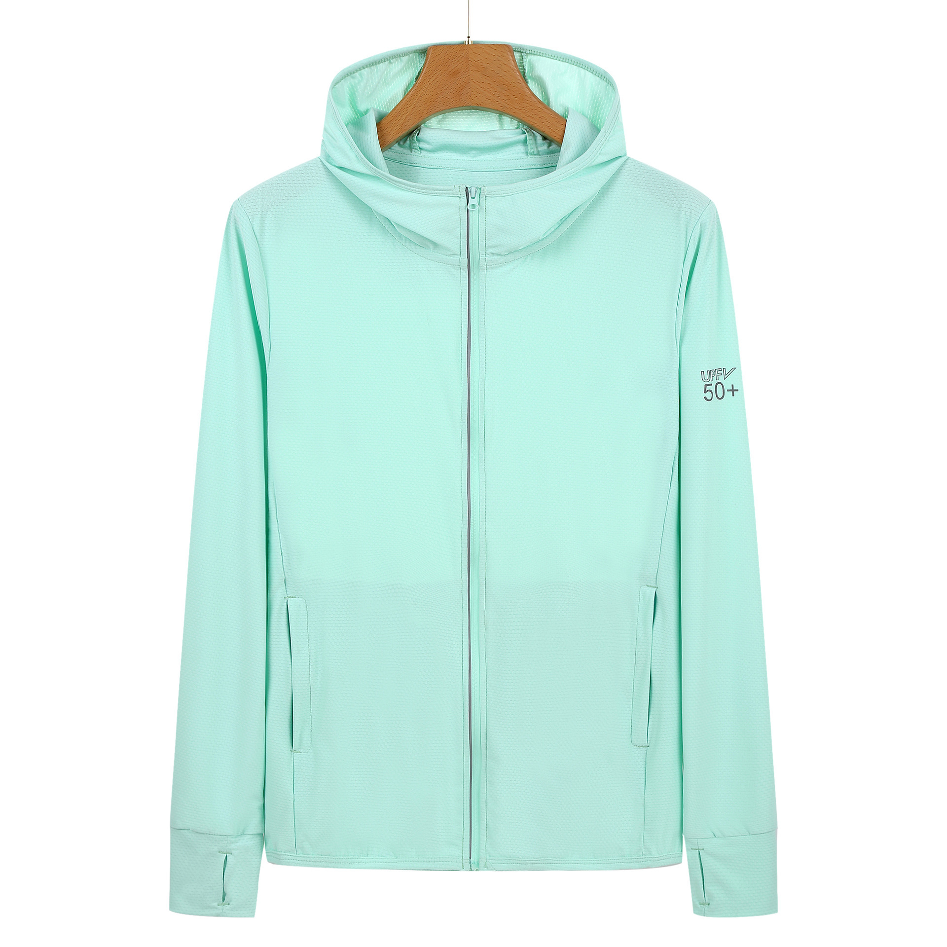 V888-ELOSUNG19292-202502241132-00 L Green Long Sleeve UV Protection Summer Breathable Knitted Ice Silk Outdoor Sun Protection Clothing - Unisex Thin Sunscreen Shirt - Image 1