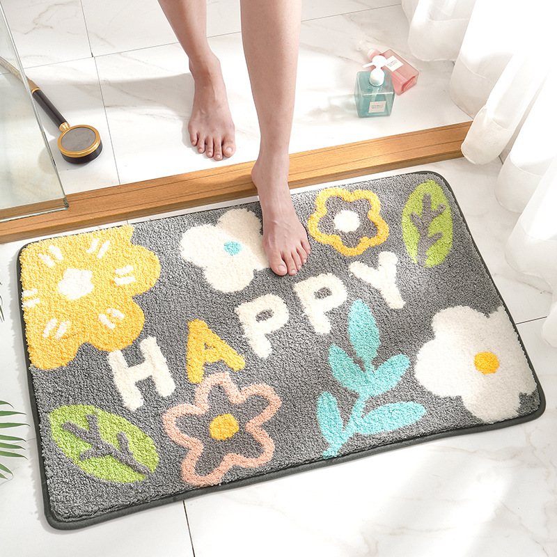 V888-ELOSUNG19362-202502261634-00 White Happy Bath Mat - Super Absorbent, Non-Slip Bathroom Floor Mat - 40x60cm - Image 1