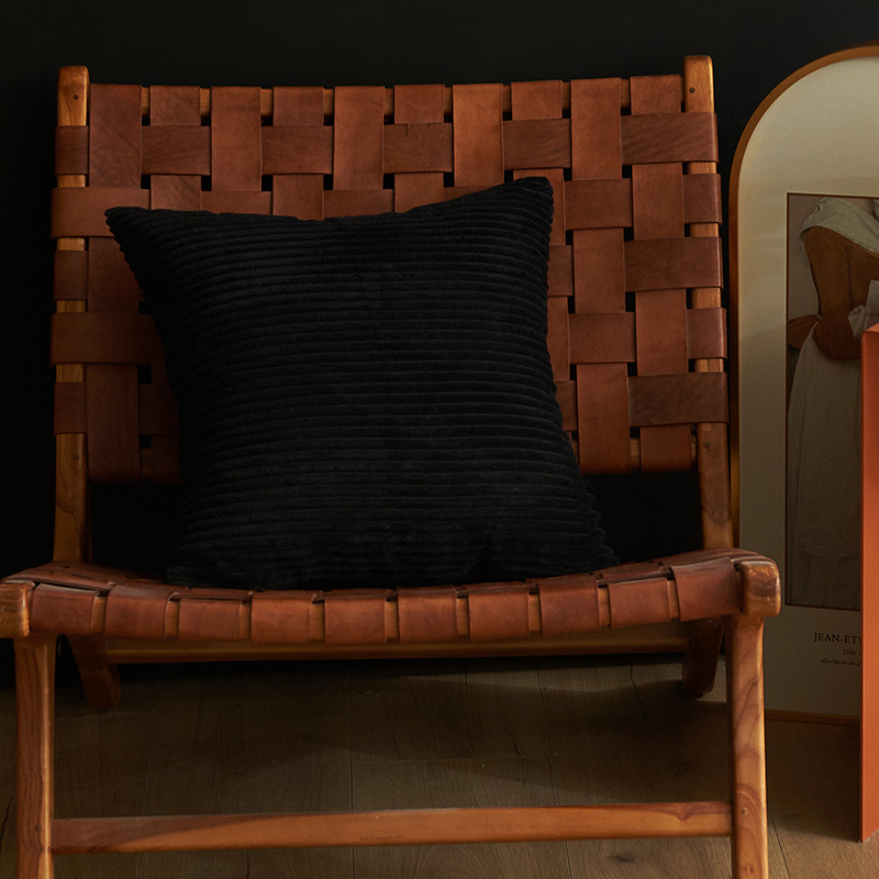 V888-ELOSUNG19399-202502281108-00 Black Set of 4 Corduroy Pillow Covers - Solid Color Minimalist Throw Cushion Covers - 45x45cm (Pillow Inserts are NOT Included) - Image 1