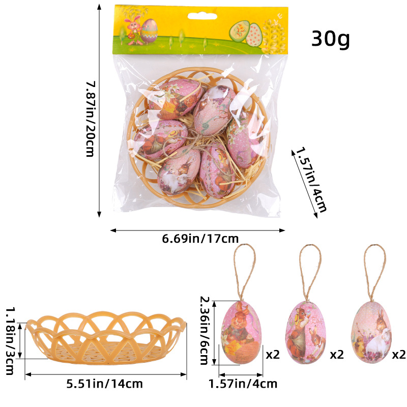 V888-ELOSUNG19504-202503051015-00 Two Rabbits Five Sets Of Six Each Easter Egg Hanging Ornament Set with Creative Woven Basket - Festive Decor for Home Scenes - Image 1