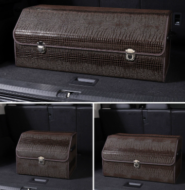 V888-ELOSUNG19557-202503071405-00 Medium Sized Crocodile Print Brown Foldable Car Trunk Storage Box - Large Capacity Insertable Rear Organizer - Image 1