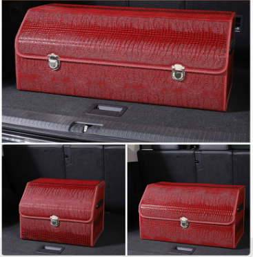V888-ELOSUNG19558-202503071405-00 Medium Sized Crocodile Print Red Foldable Car Trunk Storage Box - Large Capacity Insertable Rear Organizer - Image 1