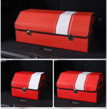 V888-ELOSUNG19573-202503071614-00 Extra Large Red-white Foldable Car Trunk Storage Box - Large Capacity Insertable Rear Organizer - Image 1
