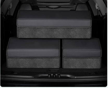 V888-ELOSUNG19577-202503071634-00 Extra Large Tumbled Leather Black Foldable Car Trunk Storage Box - Large Capacity Insertable Rear Organizer - Image 1