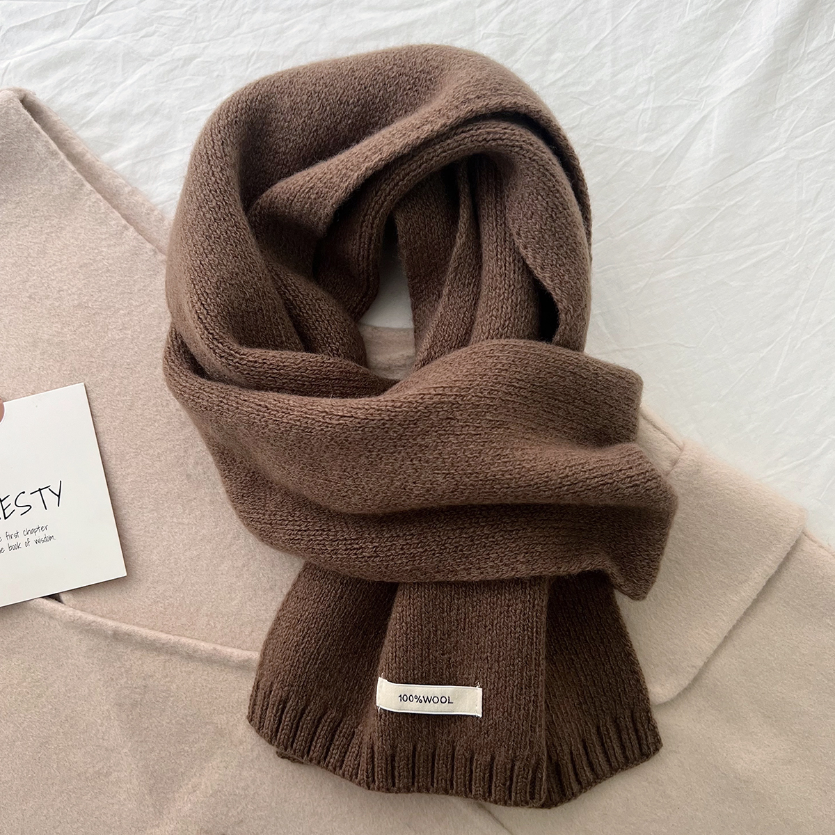 V888-ELOSUNG19610-202503111236-00 Coffee Luxurious 100% Wool Scarf for Women and Men - Soft, Warm, and Stylish - Image 1