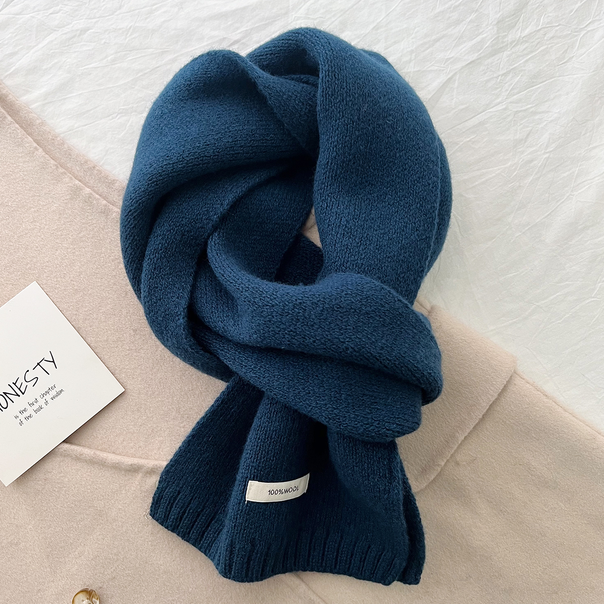 V888-ELOSUNG19612-202503111239-00 Blue Luxurious 100% Wool Scarf for Women and Men - Soft, Warm, and Stylish - Image 1
