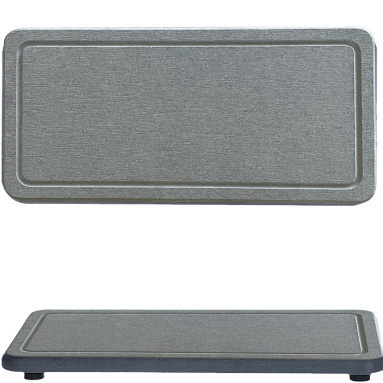 V888-ELOSUNG19713-202503121516-00 Engraved Inner Frame - Dark Grey 2-Piece Rectangular Diatomaceous Earth Coaster Set - Absorbent Grooved Mat for Sink and Bathroom - Image 1