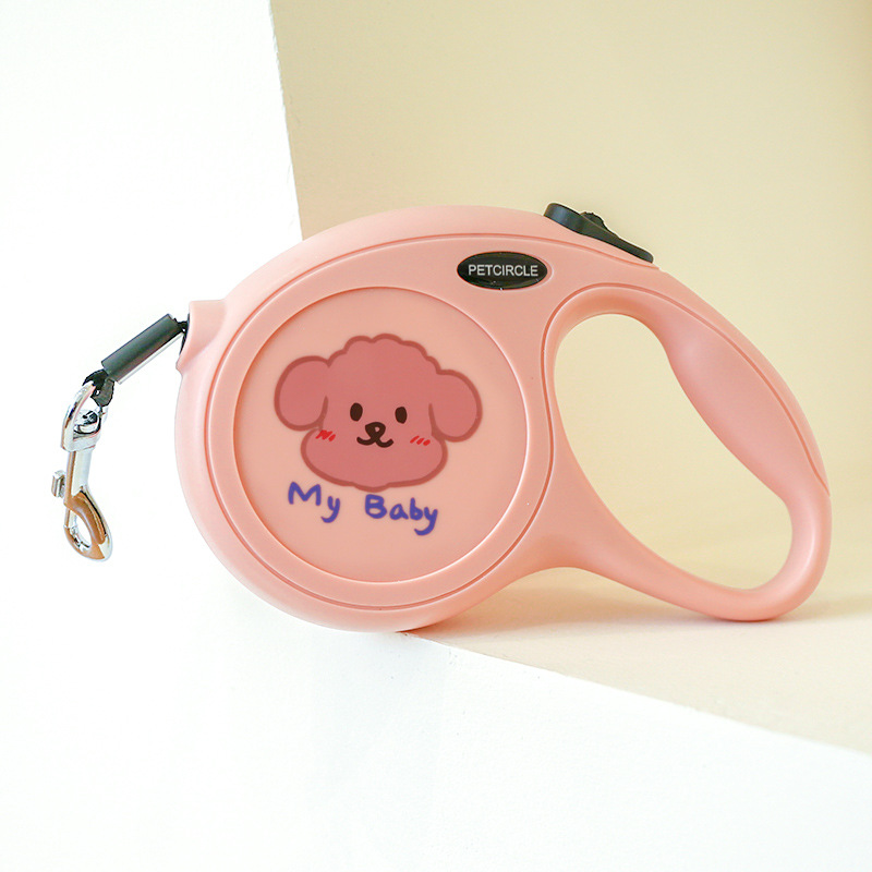 V888-ELOSUNG19736-202503131530-00 Pink 5m Cartoon Retractable Dog Leash for Golden Retriever & Poodle Puppies - Durable, Tangle-Free Pet Walking Essential - Image 1