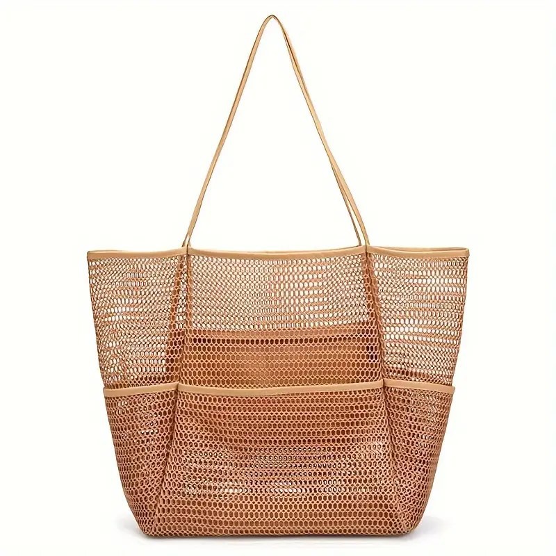 V888-ELOSUNG19840-202503180946-00 Brown Double Layer Mesh Beach Bag - Large Capacity - Image 1