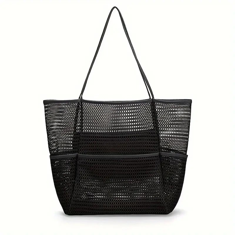 V888-ELOSUNG19843-202503181031-00 Black Double Layer Mesh Beach Bag - Large Capacity - Image 1