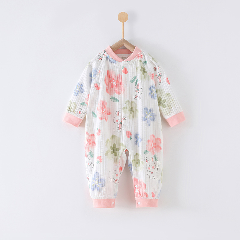 V888-ELOSUNG19903-202503181115-00 80 Size Rabbit Among Flowers Class A Pure Cotton Long-Sleeve Baby Onesie - Cozy Newborn Bodysuit for Fall and Winter - Image 1
