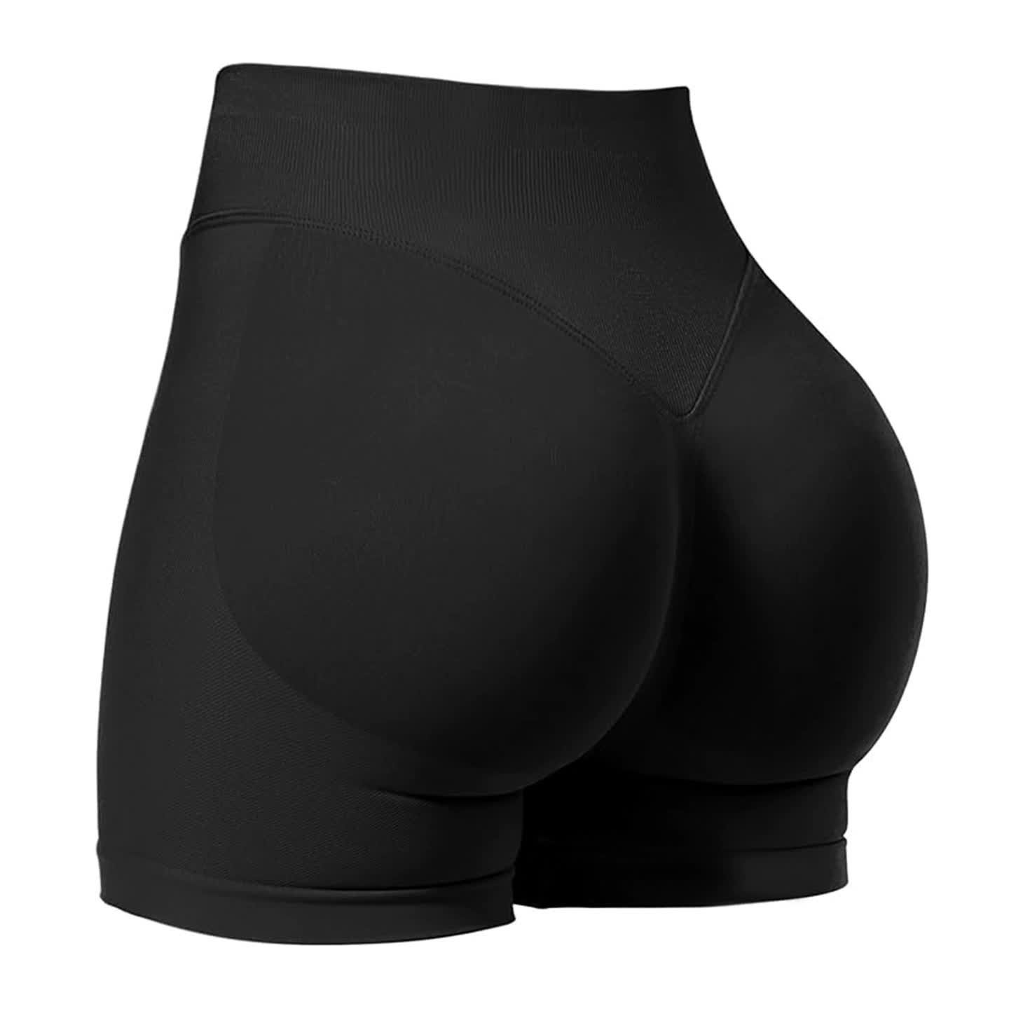 V888-ELOSUNG20192-224448-00 Black High-Waisted Yoga Shorts for Women, Butt-Lifting Fitness Running Shorts, Sports Leggings for Workout, Size L - Image 1