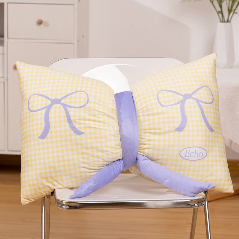 V888-ELOSUNG20325-225887-00 Yellow Cute Butterfly Knot Pillow | Soft Bed & Seat Cushion, Decorative Throw Pillow for Home & Car 65x40cm - Image 1