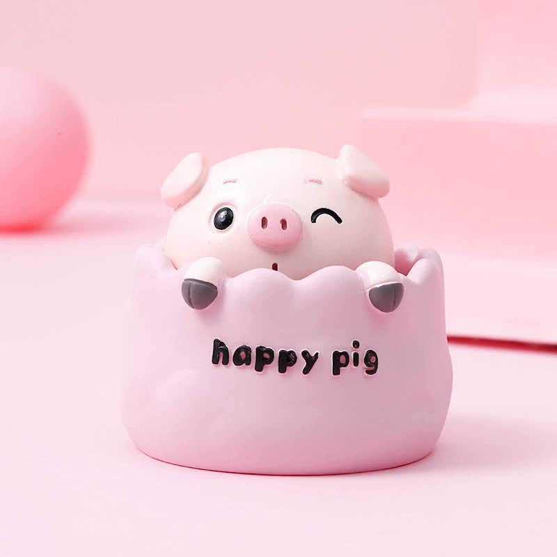 V888-ELOSUNG20385-226786-00 2 pcs Pink Cute Pig Head Bobble Head Car Ornament | Resin Pig Doll for Car Dashboard Decoration 6.5x7cm - Image 1
