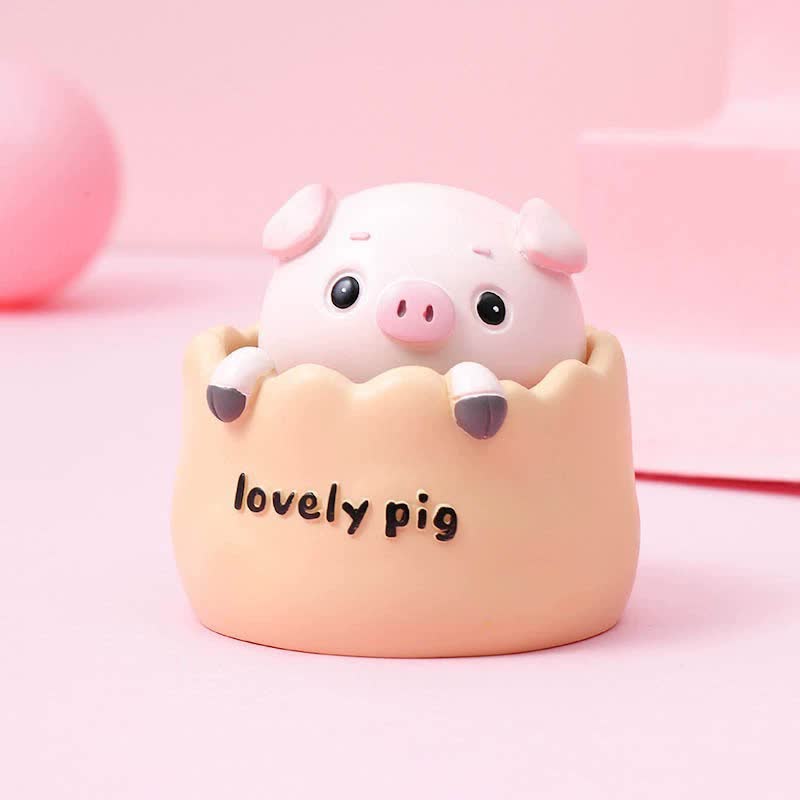 V888-ELOSUNG20388-226789-00 2 pcs Yellow Cute Pig Head Bobble Head Car Ornament | Resin Pig Doll for Car Dashboard Decoration 6.5x7cm - Image 1