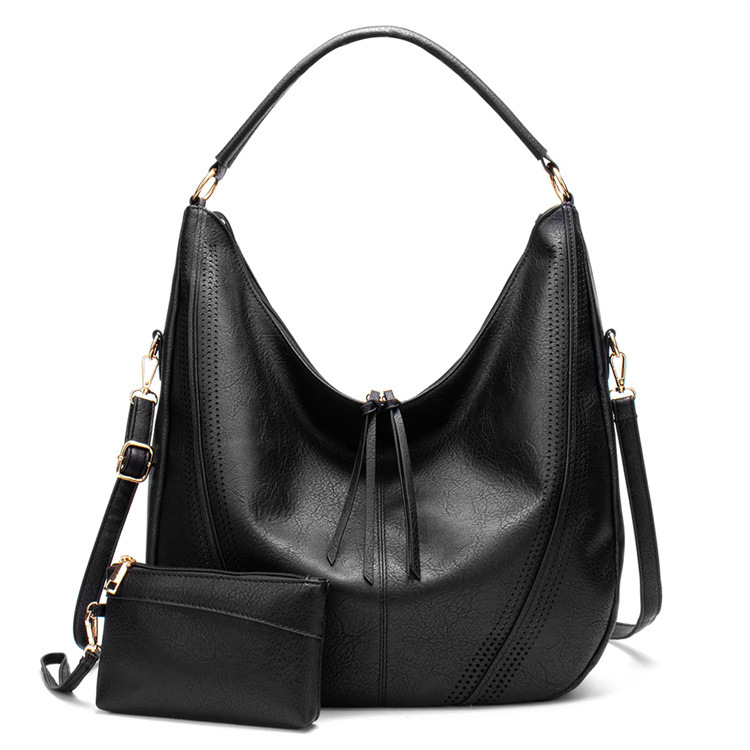 V888-ELOSUNG20477-202502241035-00 Black Faux Leather Hobo Bag - Large Shoulder Tote w/Coin Purse - Image 1