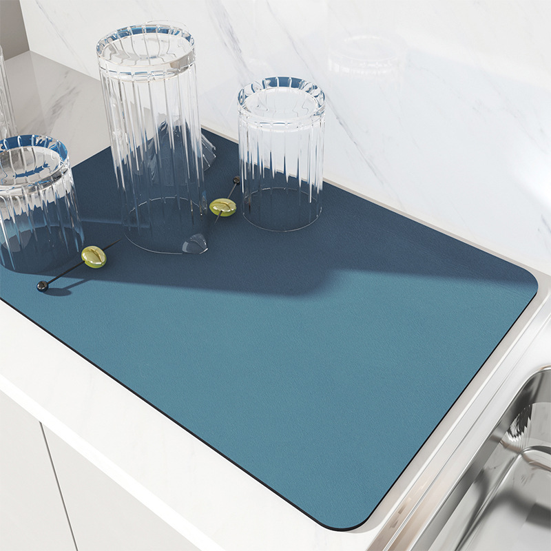 V888-ELOSUNG20493-202502241052-00 Blue Kitchen Drying Mat - Super Absorbent Dish & Cup Drainer Pad 50x60cm - Image 1