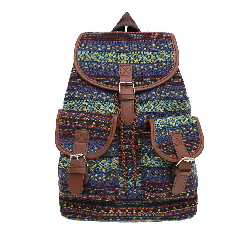 V888-ELOSUNG20556-202502251011-00 Green Stripes Boho Pattern Backpack - Stylish Casual Backpack for Everyday - Image 1