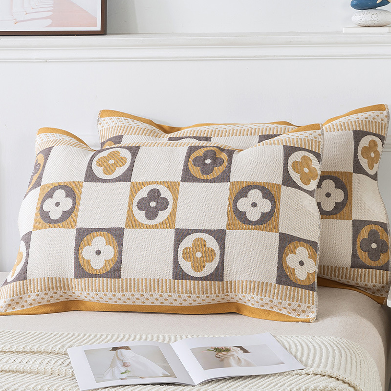 V888-ELOSUNG20696-202502281116-00 Pair of Brown four-leaf clover Tied Cotton Gauze Pillow Cover - Secure Fit, Premium Comfort (Insert Not Included) - Image 1