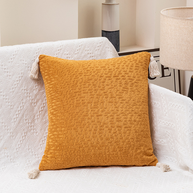 V888-ELOSUNG20707-202502281045-00 Yellow Set of 2 Textured Velvet Throw Pillow Covers with Tassels - Decorative Square Cushions 45*45cm - Image 1