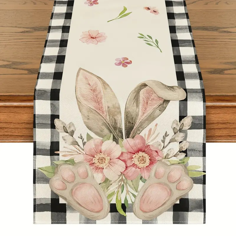 V888-ELOSUNG20811-202503051027-00 Easter Table Runner - Linen Bunny Decoration, 72-Inch Set of 2 (Style 4) - Image 1