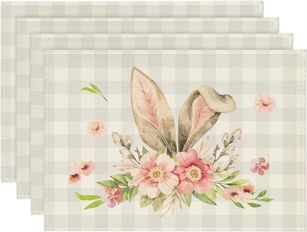 V888-ELOSUNG20826-202503051031-00 Easter Cotton-Linen Placemats - Set of 4 Anti-Stain Table Mats(Style 2) - Image 1