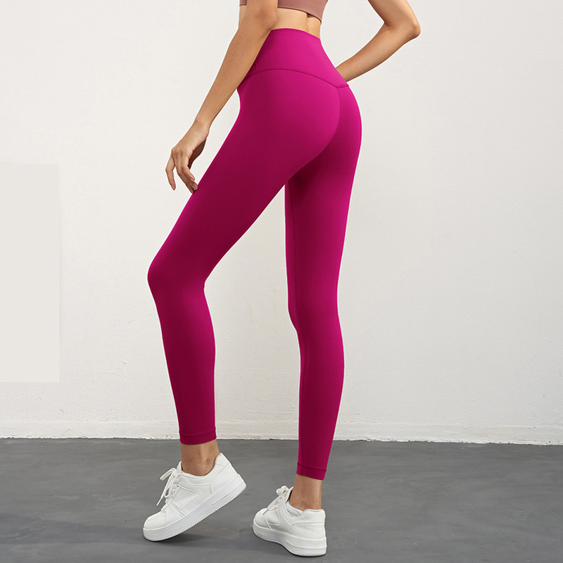 V888-ELOSUNG21001-224773-00 Size L Rose Pink High-Waisted Seamless Yoga Pants for Women - Tummy Control, Butt Lifting & Back Waistband Pocket - Image 1
