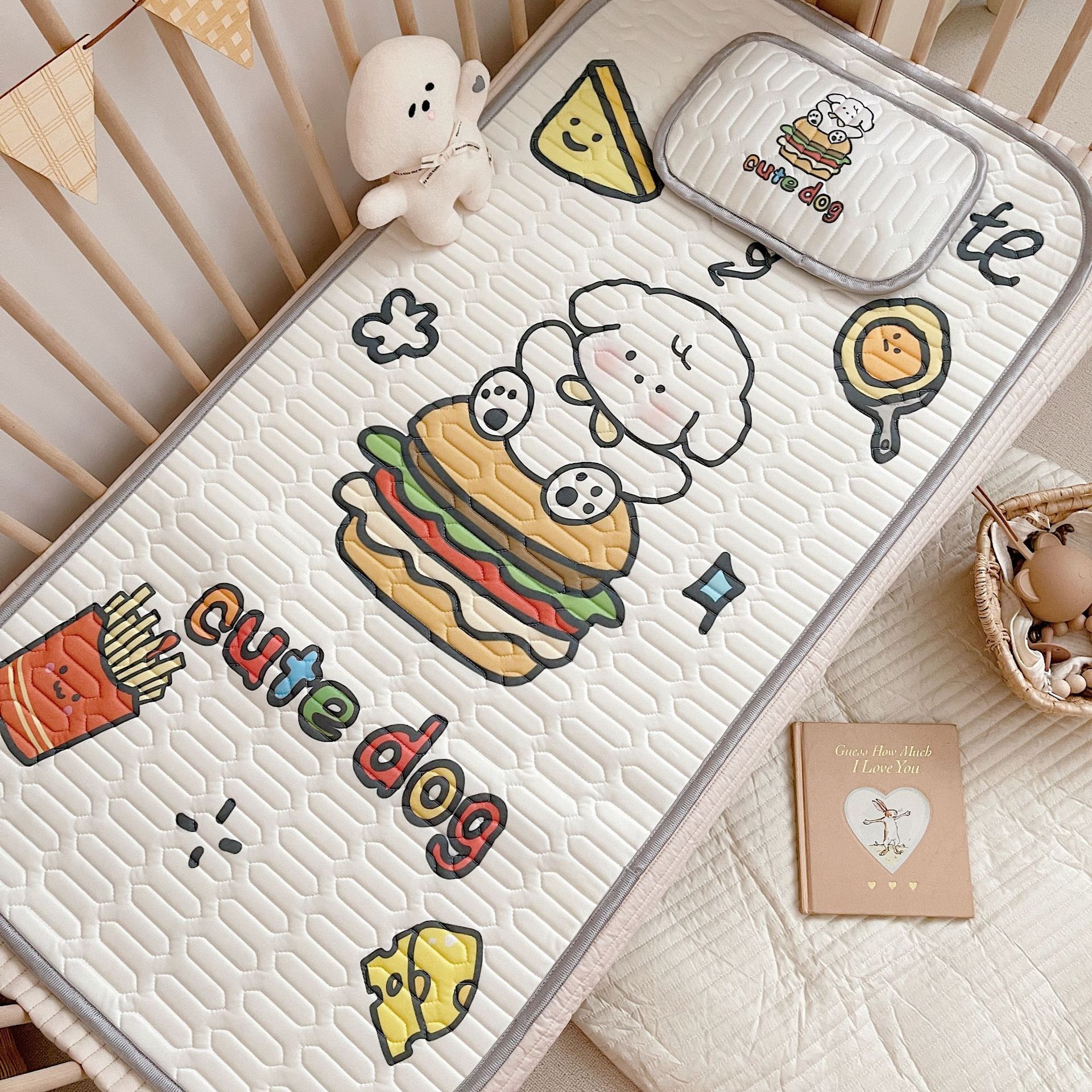 V888-ELOSUNG21133-226704-00 Cute Dog Pattern 2 Piece Set Kids Cooling Pad Set – 60x120cm Cartoon Latex Mattress Protector, Pillow - Image 1