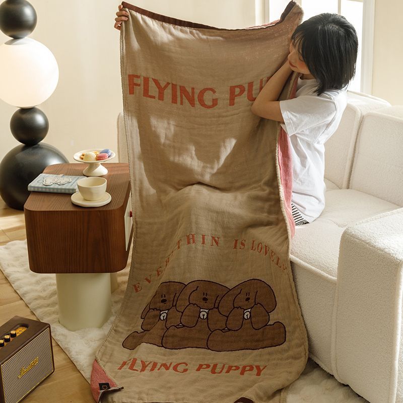 V888-ELOSUNG21147-226726-00 Brown Dogs Pattern Soft and Absorbent 4-Layer Cotton Bath Towel for Adults and Children | Cartoon Design | 80*160 cm | Perfect for Bathing and Lounging - Image 1