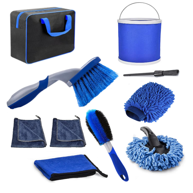 V888-ELOSUNG21166-226763-00 Blue 10-Piece Car Cleaning Kit – Complete Car Care Set with Towels, Brushes, Gloves, and Storage Bag - Image 1