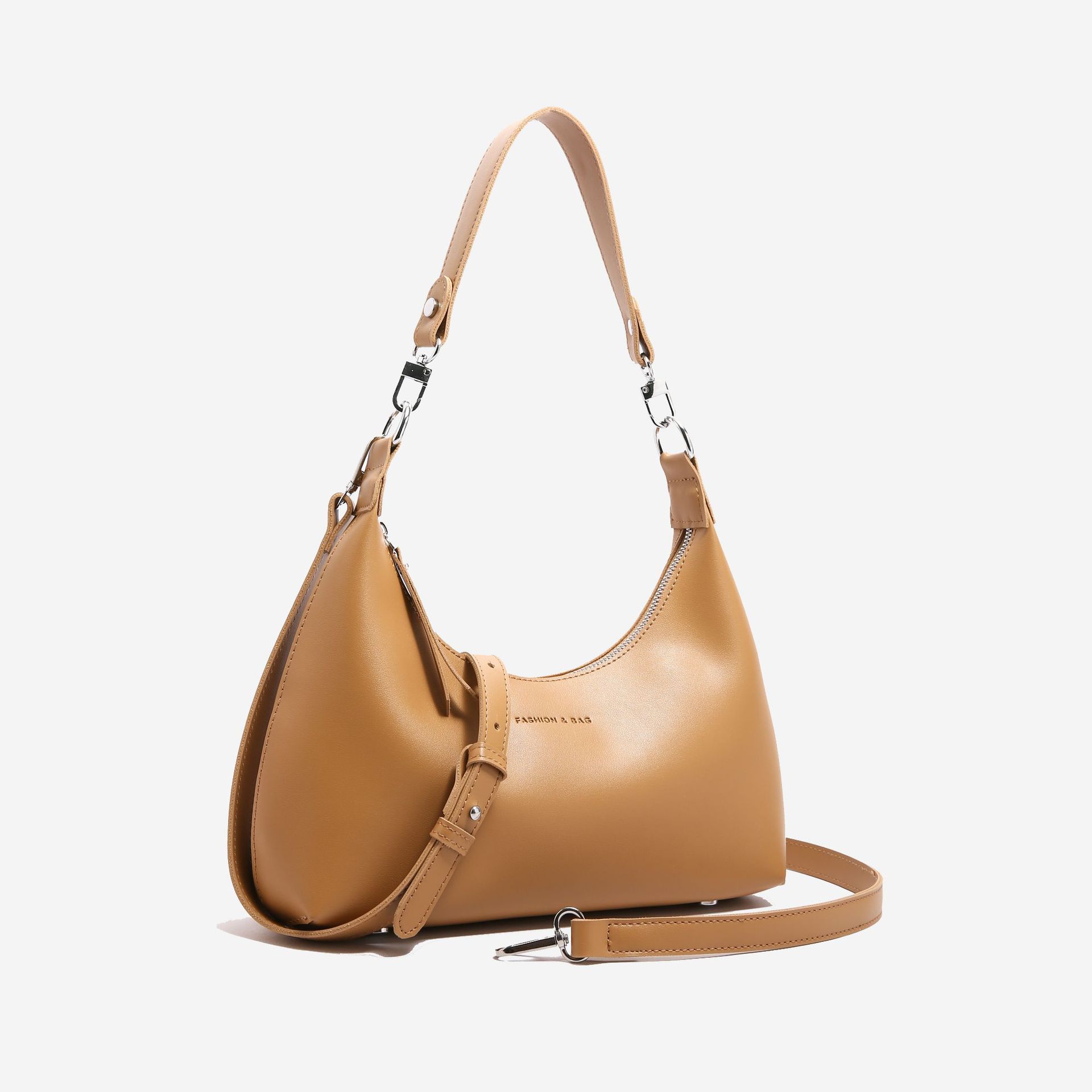 V888-ELOSUNG21280-202502241608-00 Brown Women's Trendy PU Leather Shoulder Bag - Fashionable Underarm Hobo Bag with Adjustable Strap - Image 1