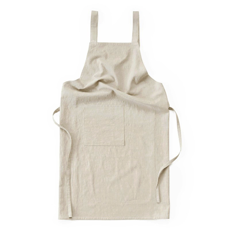 V888-ELOSUNG21365-202502261750-00 Off White Cotton Linen H-Back Apron - Solid Color Kitchen Cooking Apron with Pocket - Image 1