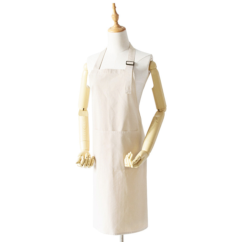 V888-ELOSUNG21367-202502261612-00 Off White Waterproof & Oil-Proof Apron - Adjustable Kitchen Apron with Pockets - Image 1