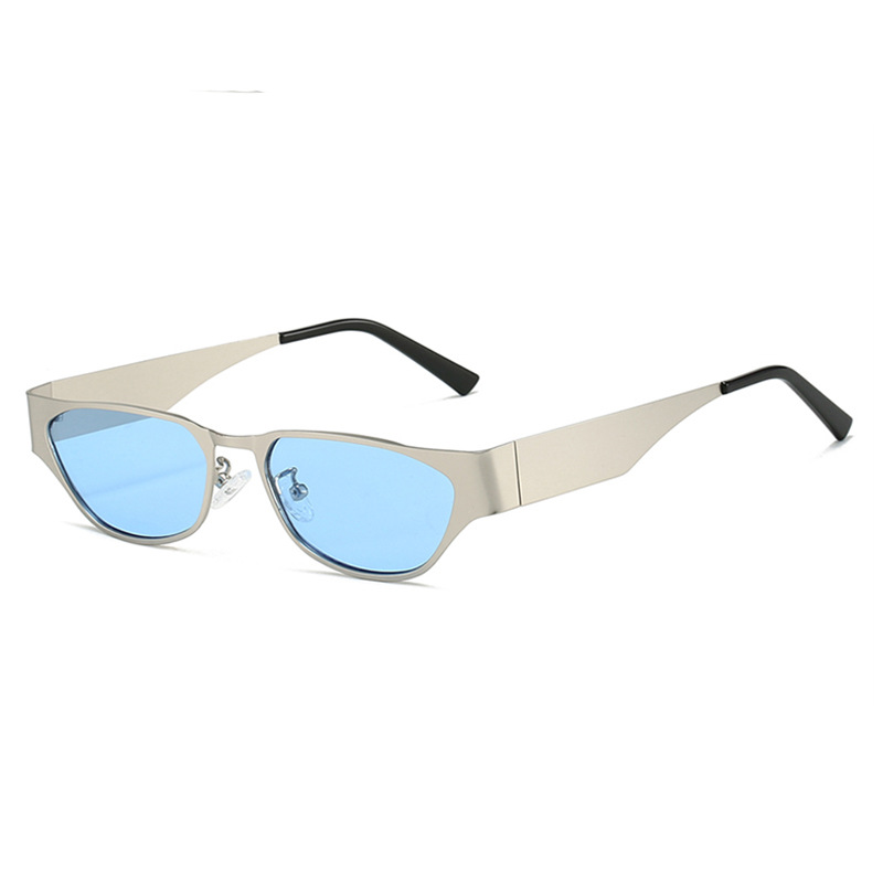 V888-ELOSUNG21389-202502261742-00 Silver Frame Blue Film Retro Cat Eye Sunglasses - Metal Frame, UV400 Protection - Image 1